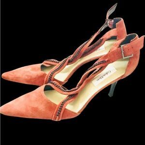 Calvin Klein Orange Strappy Chain 4 inch Heels Y